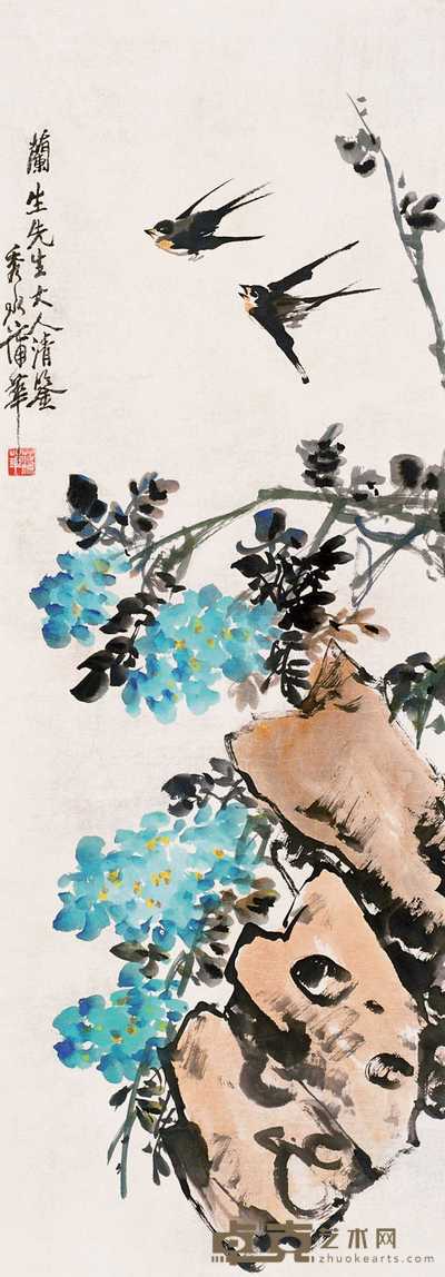 蒲华 春华飞燕 立轴 108×38cm